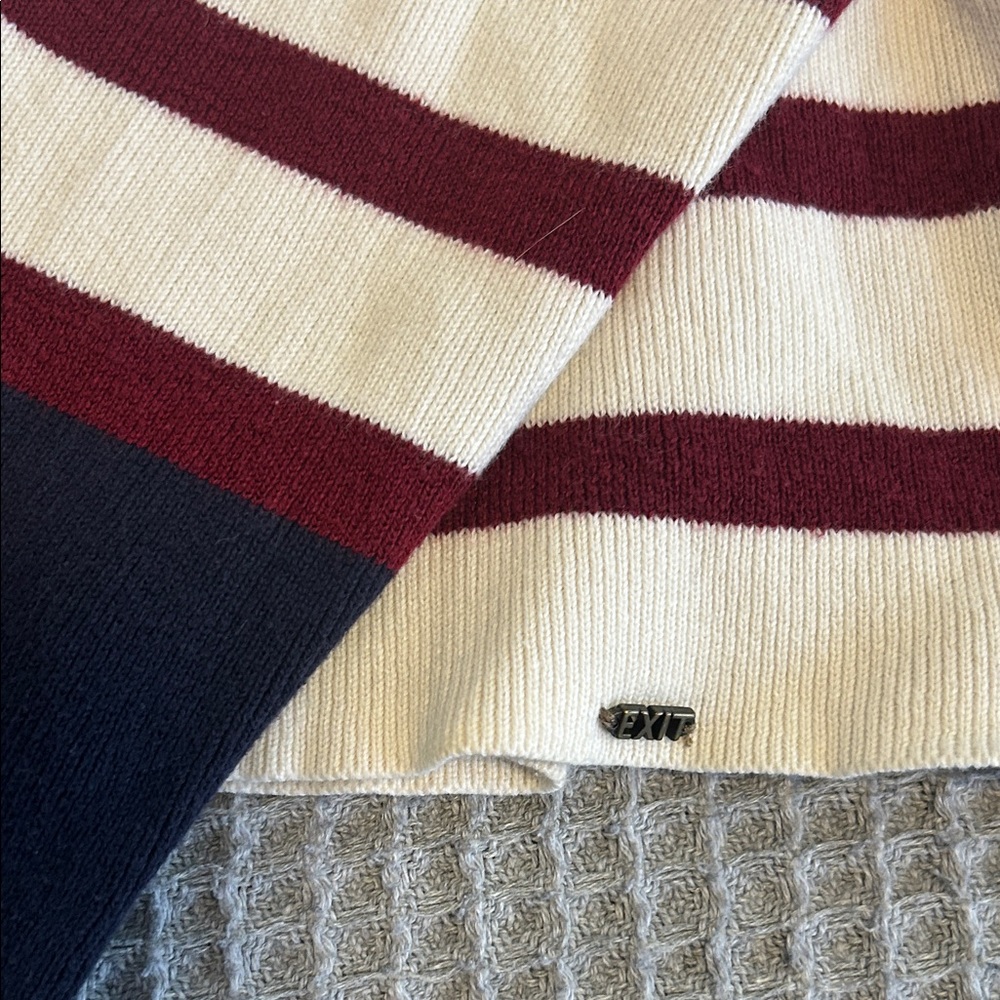 Striped Cream and Burgundy Knit Sweater